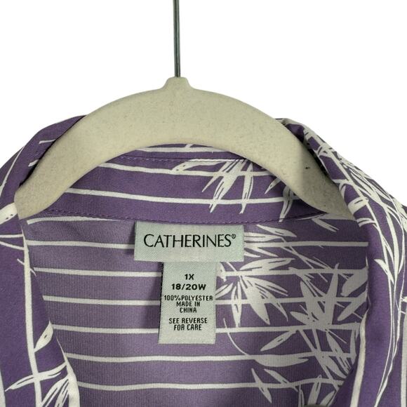 Catherines Purple Striped Floral Button Front Blouse Work Ofice Womens Plus 1x - Picture 3 of 5